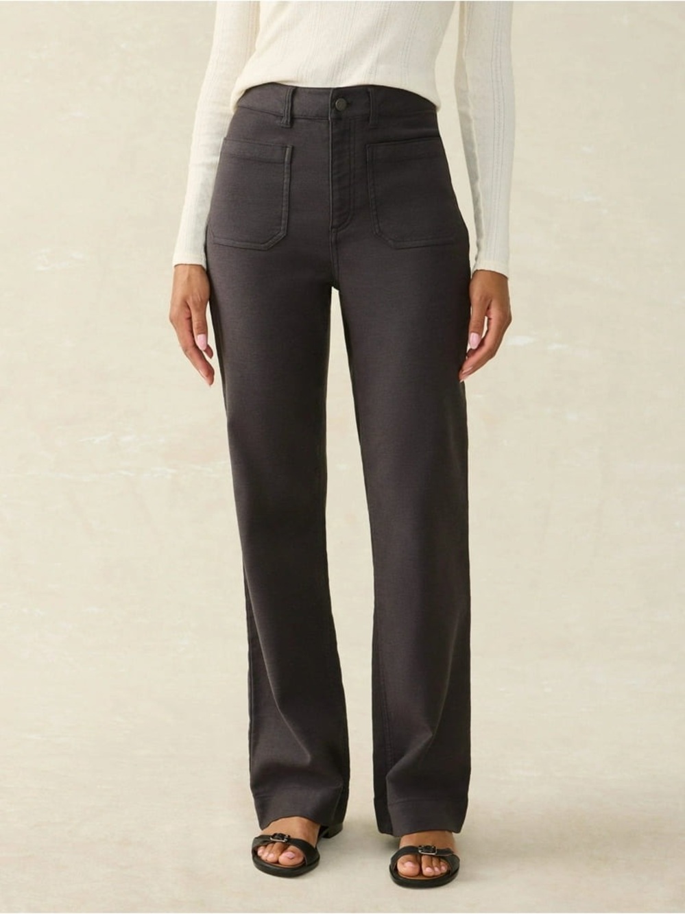Faherty Stretch Terry Patch Pocket Pants size 28 charcoal black wash wide leg